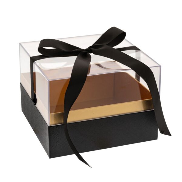 Μαύρο Κουτί Δώρου Διαφανές Με Κορδέλα 19,5x19,5x14